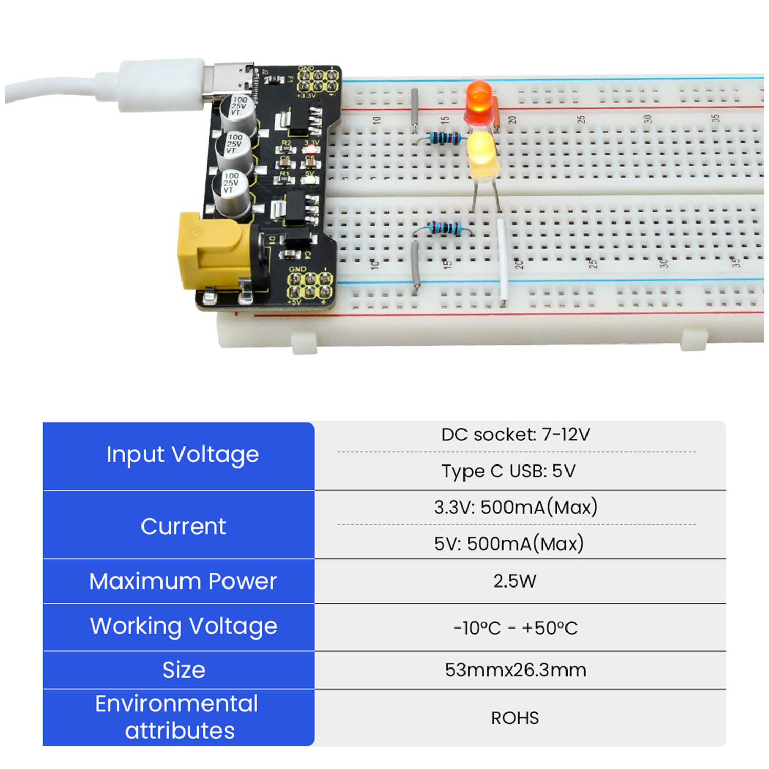 Keyestudio Type-C Power Supply - Breadboard Jumper Wires Power Supply Kit review and price